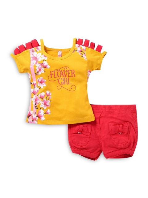 

Hopscotch Girls Yellow Printed Top with Shorts