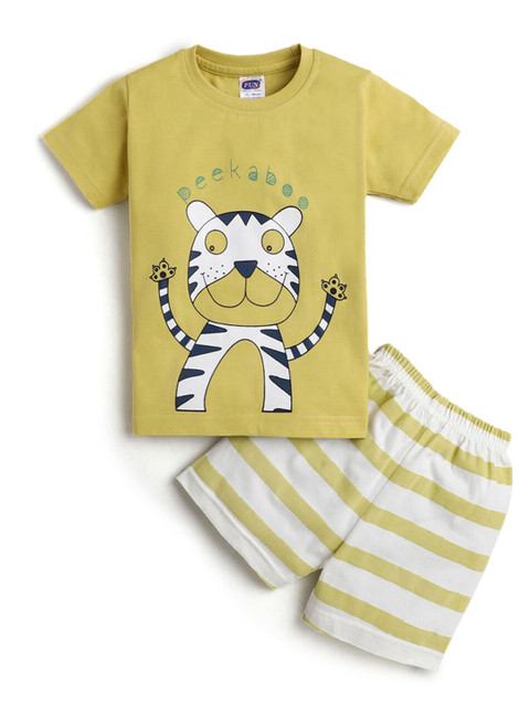 

Hopscotch Boys Yellow & White Printed T-shirt with Shorts