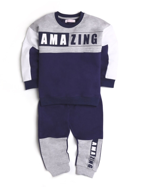 

Hopscotch Boys Grey & Blue Printed Pure Cotton Top with Trousers