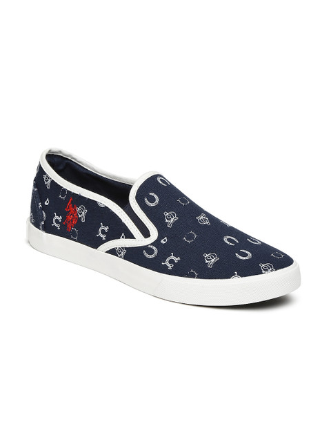 

U.S. Polo Assn. Men Navy & White Printed Slip-On Sneakers, Navy blue