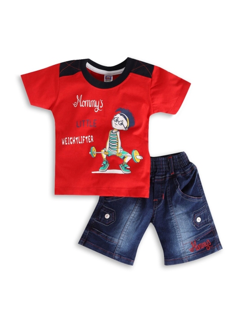 

Hopscotch Boys Red & Blue Printed T-shirt with Shorts