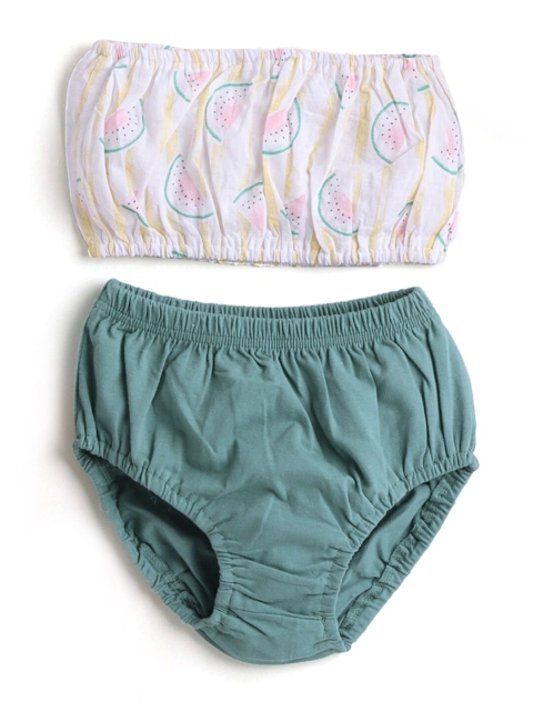 

Hopscotch Girls Green Printed Top with Shorts