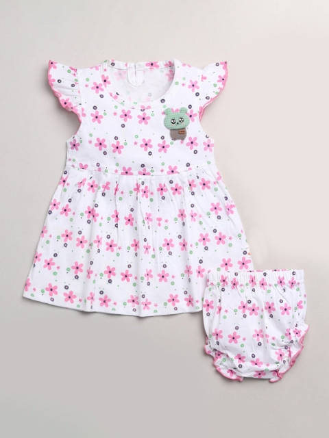 

Hopscotch Girls Pink & White Printed Pure Cotton Top with Shorts