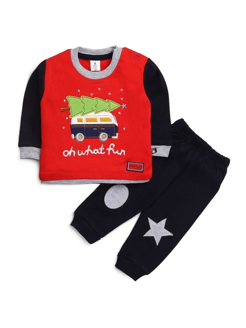 

Hopscotch Boys Red & Black Pure Cotton Printed T-shirt with Trousers