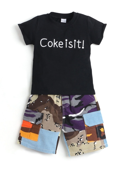 

Hopscotch Boys Black Printed T-shirt with Shorts