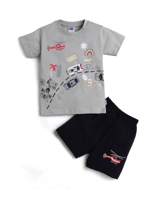 

Hopscotch Boys Grey & Black Printed T-shirt with Shorts