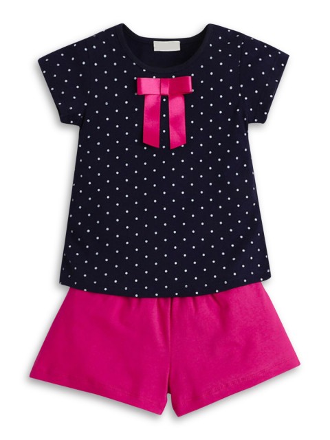 

Hopscotch Girls Navy Blue & Pink Printed Top with Shorts