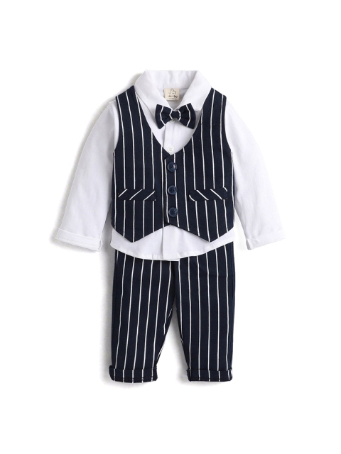 

Hopscotch Boys Navy Blue Striped Shirt with Trousers