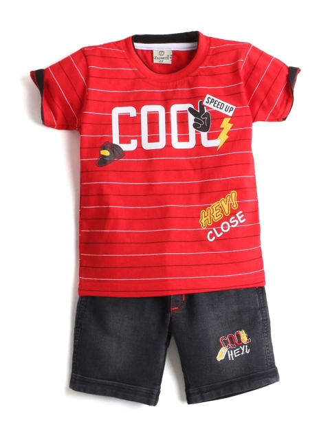 

Hopscotch Boys Red & Blue Printed Pure Cotton T-shirt with Shorts