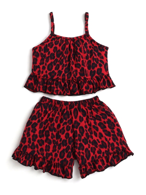 

Hopscotch Girls Red & Black Printed Top with Shorts