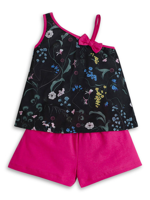 

Hopscotch Girls Black & Pink Printed Top with Shorts