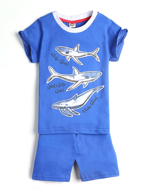 

Hopscotch Boys Blue Printed T-shirt with Shorts