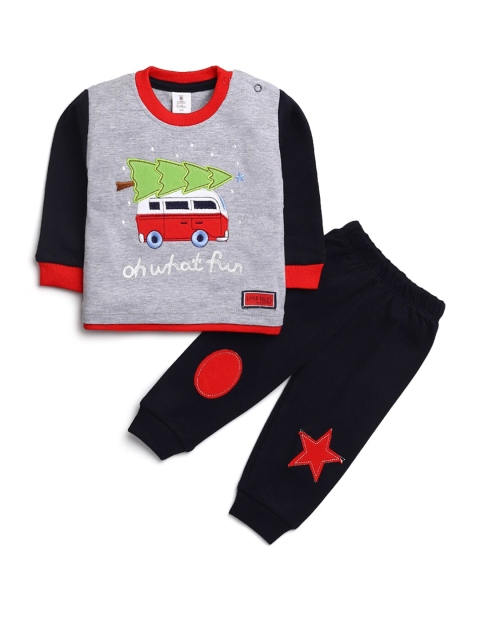 

Hopscotch Boys Grey & Black Printed T-shirt with Joggers