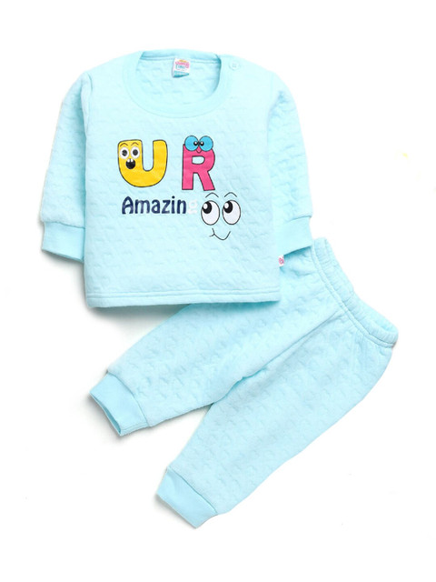 

Hopscotch Girls Blue Printed Pure Cotton Top with Trousers