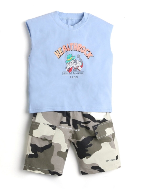 

Hopscotch Boys Blue & Green Printed T-shirt with Shorts