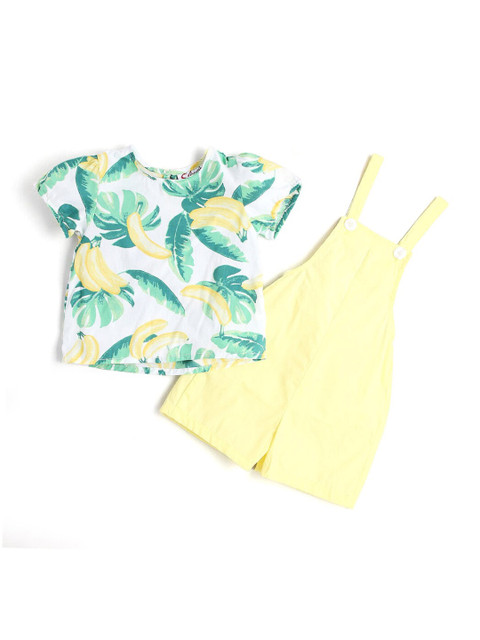 

Hopscotch Girls Yellow Printed Top with Shorts