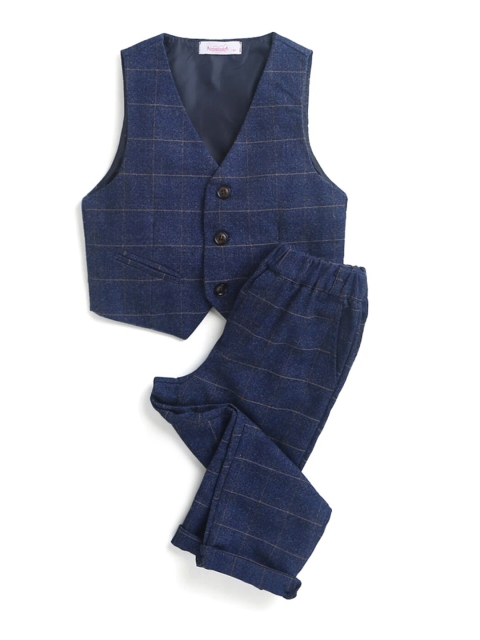 

Hopscotch Boys Navy Blue Checked Coat with Trousers