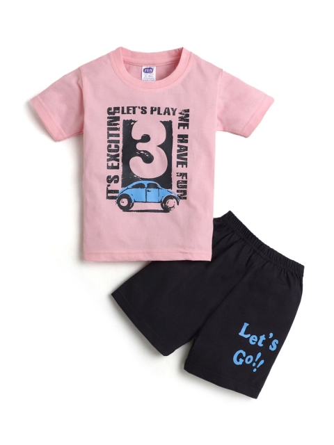 

Hopscotch Boys Pink & Black Printed T-shirt with Shorts