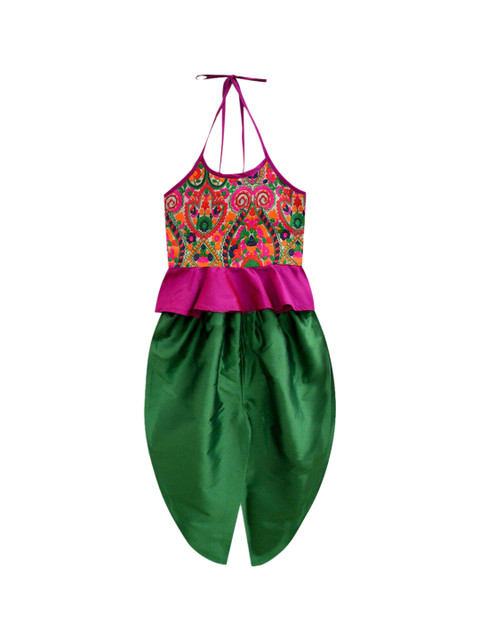 

Hopscotch Girls Fuchsia Embroidered Kurti with Dhoti Pants