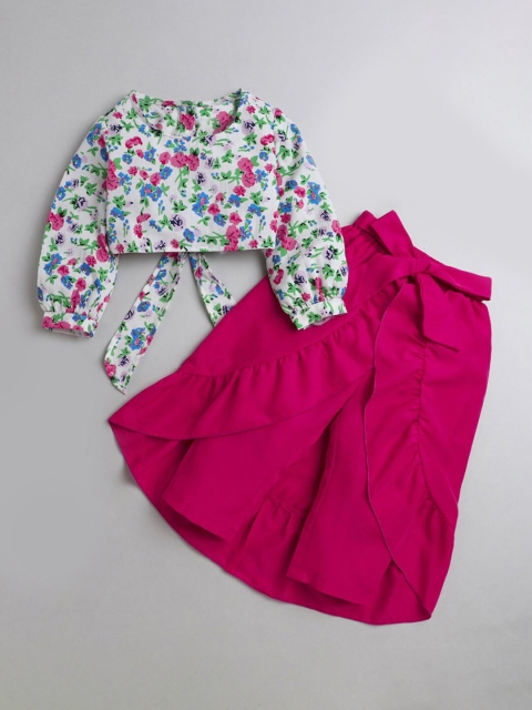 

Hopscotch Girls White Printed Top with Skirt
