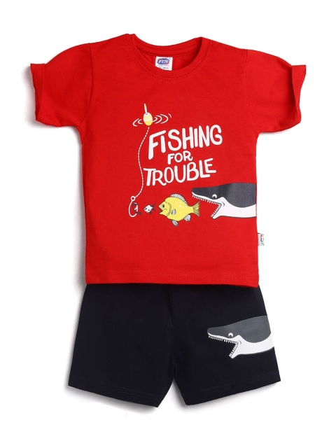 

Hopscotch Boys Red & Black Printed T-shirt with Shorts
