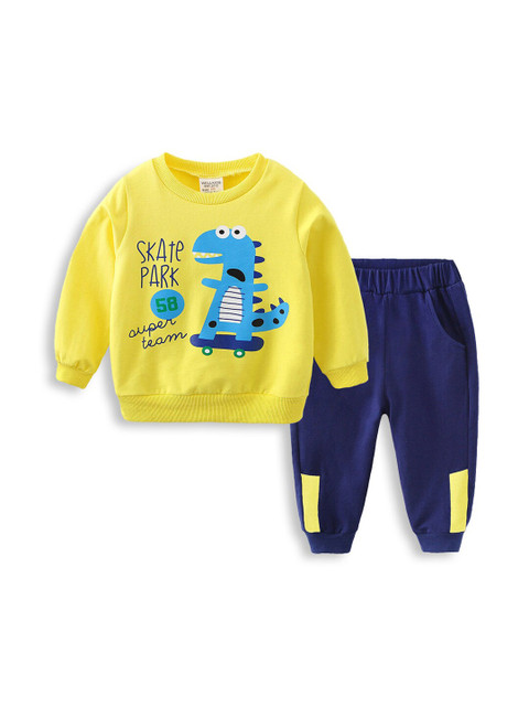 

Hopscotch Boys Yellow & Blue Printed T-Shirt with Trousers