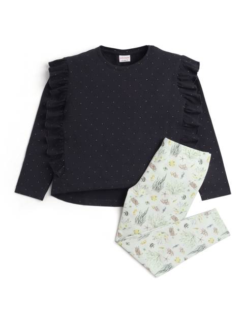 

Hopscotch Girls Black & Yellow Pure Cotton Printed Top with Leggings