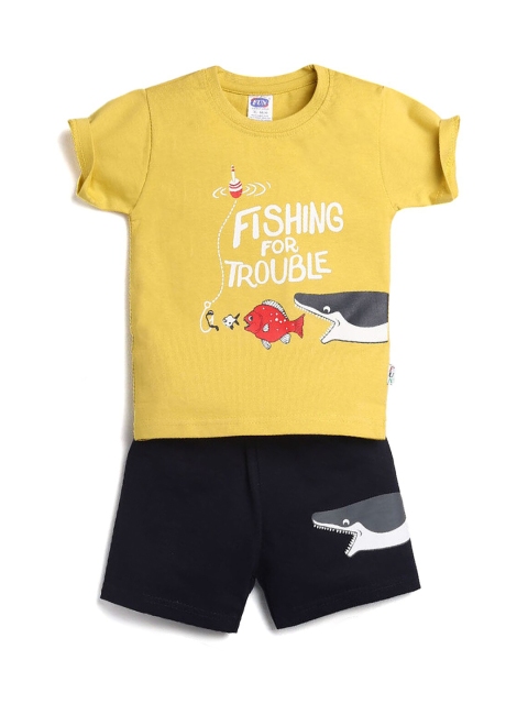 

Hopscotch Boys Yellow Printed T-shirt with Shorts