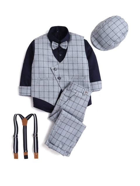

Hopscotch Boys Grey & Navy Blue Checked Shirt with Trousers