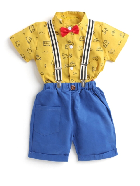 

Hopscotch Boys Yellow Printed Shirt with Shorts