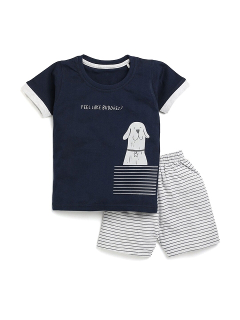 

Hopscotch Boys Blue Pure Cotton Printed T-shirt with Shorts