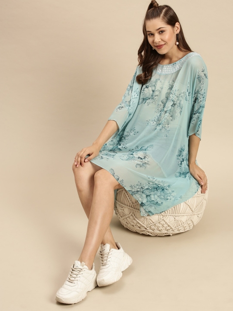 

Sanwara Blue Floral Georgette A-Line Dress