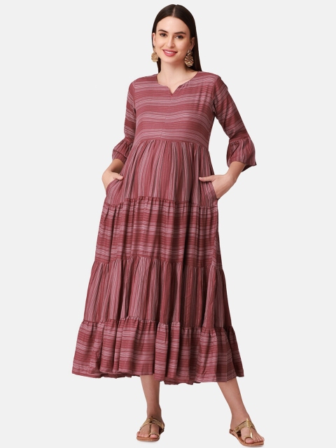 

The Mom Store Mauve Striped Maternity A-Line Midi Dress