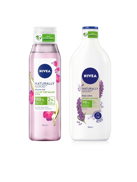 

Nivea Naturally Good Body Care Combo - Body Lotion 350ml + Shower Gel 300ml, White
