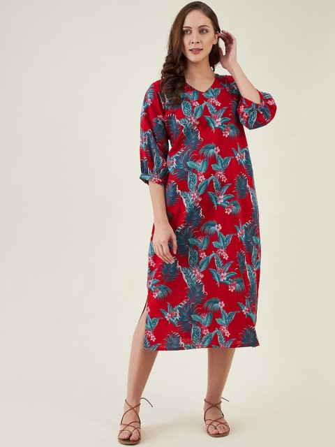 

The Kaftan Company Women Red Printed Cotton Resort Dress