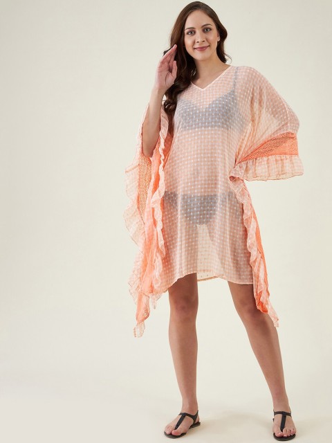 

The Kaftan Company Women Peach-Coloured Printed Kaftan Cover-Up Dress