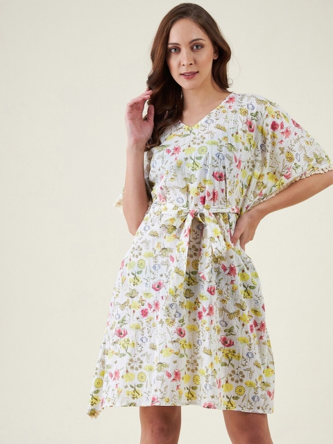 

The Kaftan Company Women Off White Printed Cotton Swimwear