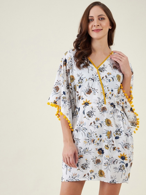 

The Kaftan Company Women Mustard-Yellow & White Printed Cover-Up Resort Dress