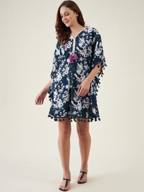 

The Kaftan Company Women Navy Blue & White Printed Kaftan Cover-Up Dress