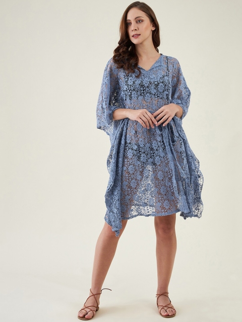 

The Kaftan Company Women Blue Crochet Lace Kaftan Coverup dress