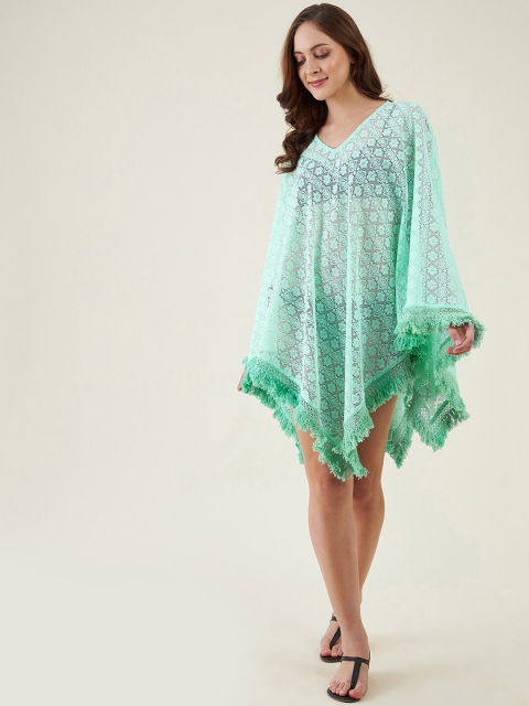 

The Kaftan Company Women Green Self-Design Lace Poncho Cover-Up Dress