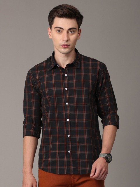

Huggun Men Black Premium Slim Fit Tartan Checked Casual Shirt