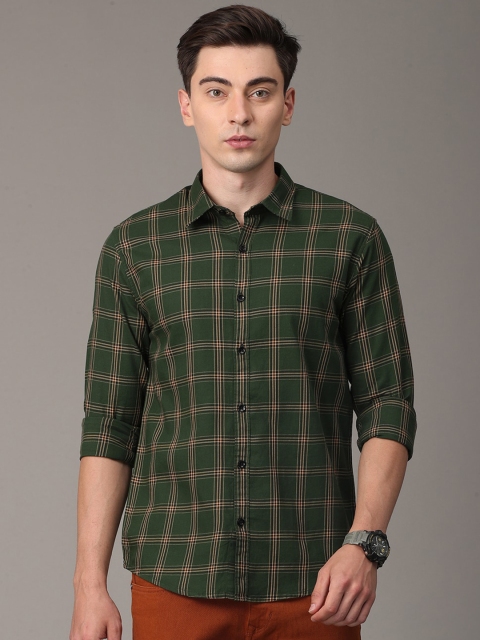 

Huggun Men Green Premium Slim Fit Tartan Checks Casual Shirt