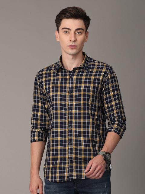 

Huggun Men Blue Premium Slim Fit Tartan Checks Checked Casual Shirt