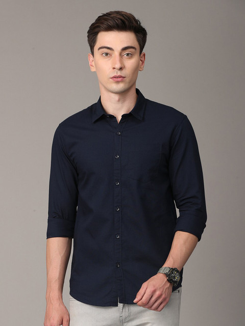 

Huggun Men Navy Blue Premium Slim Fit Casual Shirt