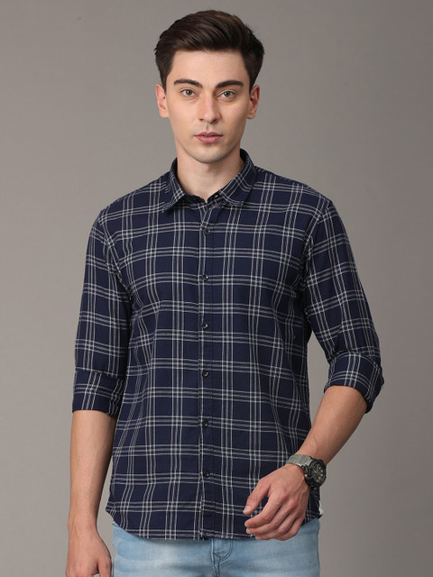 

Huggun Men Blue Premium Slim Fit Tartan Checks Checked Casual Shirt