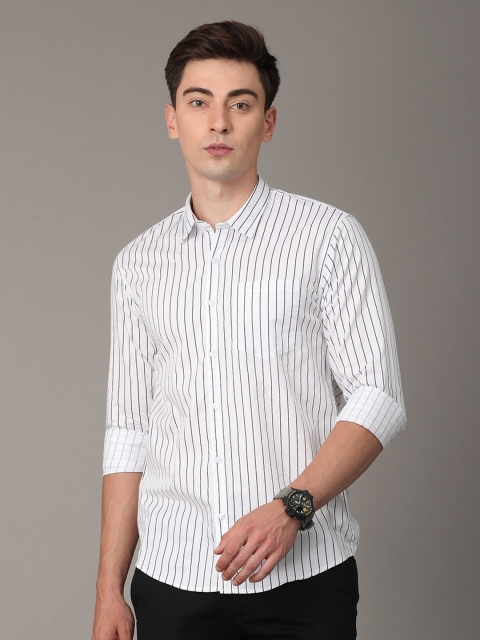 

Huggun Men White Premium Slim Fit Striped Casual Shirt