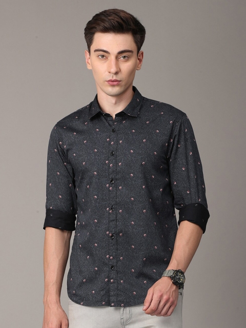 

Huggun Men Black Premium Slim Fit Printed Casual Shirt