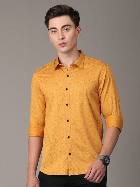 

Huggun Men Yellow Premium Slim Fit Printed Casual Shirt