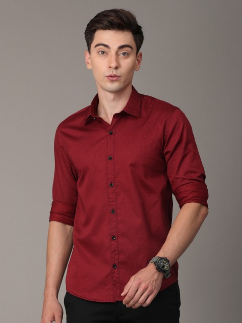 

Huggun Men Maroon Premium Slim Fit Party Shirt